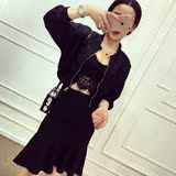 春夏女韩版棒球服短款小外套+蕾丝鱼尾包臀半身裙时尚套装两件套