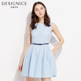 迪赛尼斯夏季新款2016女装收腰显瘦无袖连衣裙小清新纯色裙子