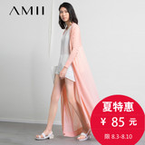 Amii品牌 雪纺拼接艾米女装宽松长款大码针织衫女开衫