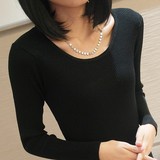 2016春秋新款女士韩版纯色低圆领修身中长款加厚针织衫打底毛衣女