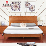 光明家具简约全实木家具 现代中式红橡木实木床1.8米双人床婚床
