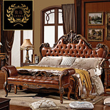 伦达欧式双人床 美式乡村床 1.8床法式新古典真皮婚床 橡木实木床
