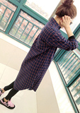 卡姿尚2015秋装韩版格子长袖衬衫女宽松显瘦中长款女士衬衣外套潮
