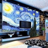 式油画沙发壁纸 卧室床头背景墙墙纸 艺术手绘大型壁画梵高星空欧