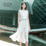 韩国夏季森女系文艺范气质修身显瘦棉麻连衣裙中长款无袖亚麻长裙