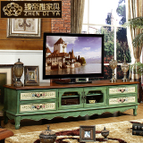 地中海彩绘实木电视柜 美式复古手绘电视机柜 欧式简约客厅地柜