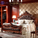 塞瓦那莉别墅欧式实木双人床2.2米m深色真皮美式大床卧室家具Z2