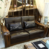 金丝黑胡桃木沙发真皮沙发全实木组合沙发客厅家具高档实木沙发
