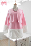 2014秋装新款韩版粉红甜美拼接毛呢背心连衣裙+小香风外套两件套