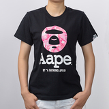 AAPE 2564情侣款新款纯棉猿人头粉色迷彩印花圆领短袖T恤潮牌女装