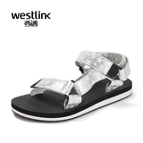 Westlink西遇女鞋2016夏季新款 银色星星沙滩凉鞋魔术贴平底鞋女