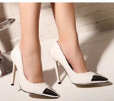2015欧美新款 尖头高跟鞋细跟单鞋女鞋性感夜店舞台银色金属头鞋