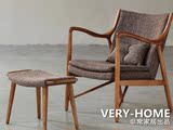 FinnJuhl设计师芬居尔45号椅休闲躺椅北欧简约水曲柳实木沙发书椅