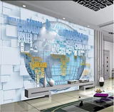 书房3D立体大型电视沙发背景墙纸壁纸办公室无缝墙布壁画世界地图