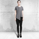 2016春夏新款原创品牌设计不规则领型灰色T恤女宽松大码女装