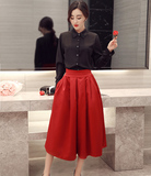 2016春季装新款韩版大码女装修身衬衫阔腿裙裤两件套OL时尚套装