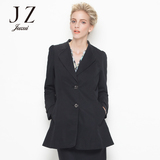 JUZUI玖姿女装 专柜高端2016春款中长修身时尚黑色风衣外套