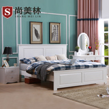 尚美林 简约韩式床 全实木床田园白色双人床 纯松木床 1.8米床
