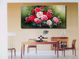 手绘中式油画牡丹花壁画客厅挂画酒店大型单幅装饰画手工花卉挂画