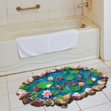 个性创意3D立体仿真荷花鱼浴室卫生间瓷砖地板防水贴纸客厅墙贴纸