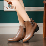 Camel/骆驼女鞋 时尚方跟短靴 秋冬新款靴子真皮尖头女靴切尔西靴