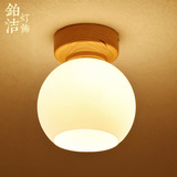 日式木艺LED单头吸顶灯 韩式简约过道阳台灯玄关圆形实木卧室灯具