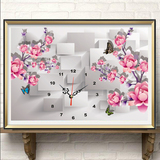 简约花卉时钟新版钻石画满钻客厅餐厅现代蝴蝶艺术钟表印花十字绣