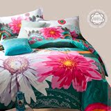 纯棉古典大花2米床四件套 大气红白绿蓝色水墨画枕头大被套床单罩
