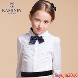 2015秋冬新款卡米尼童装女童长袖衬衫女大童白色纯棉儿童长袖衬衣
