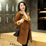 2015冬季新款韩版高品质皮毛一体大衣修身气质显瘦时尚潮毛呢外套