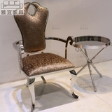 不锈钢布艺简约欧式扶手休闲椅子整装时尚现代客厅餐椅售楼洽谈椅