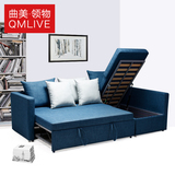 曲美沙发床多功能可折叠布艺沙发小户型双三人两用可拆洗储物组合