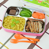 新品 304不锈钢卡通儿童餐盘餐具 分格带盖防烫小学生食堂打饭盒
