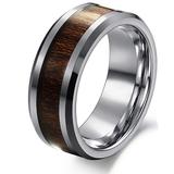 时尚镶红木个性男士戒指指环单身戒子日韩钛钢饰品免费刻字
