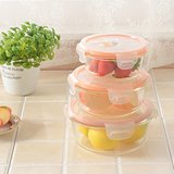 家用圆形玻璃保鲜盒透明有盖密封碗冰箱果蔬保鲜盒防尘耐热微波炉