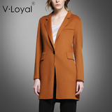 vloyal 欧洲站秋冬新款双面羊绒大衣 中长款大码女装毛呢外套