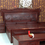 红木床 非洲酸枝木双人床头柜 雕花兰亭序大床铺 明清1.8米中式床