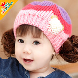 秋冬款女宝宝帽子冬天毛线假发公主帽女童6-12个月1-2岁婴儿帽子