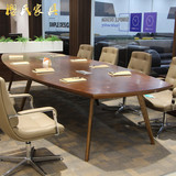 高档4米油漆实木会议桌办公桌简约现代16人弧形办公家具可定制