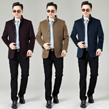 2015秋冬新款品牌中老年男士羊绒羊毛呢大衣男立领短款外套男开衫