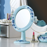 田园浮雕化妆镜地中海桌面立式摆台式梳妆镜精美浅蓝公主花边镜子