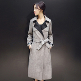 韩版修身长款风衣长袖2015春秋气质鹿皮绒中长款女士风衣外套大衣