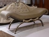 欧式实木雕花床尾凳新古典银箔奢华床边凳布艺时尚床前凳休闲长凳