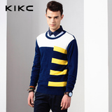 kikc 2016春季专柜同款新款几何撞色韩版修身套头毛衣男