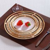 骨瓷西餐盘子景德镇欧式金色维也纳陶瓷器盘子餐具套装牛排盘子