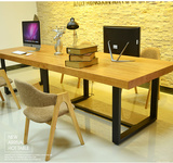 loft美式简约大型长条桌会议桌铁艺实木长桌办公电脑桌写字台书桌