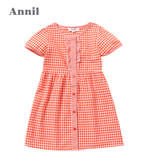安奈儿女童装 夏季新款细格子短袖连衣裙AG523328