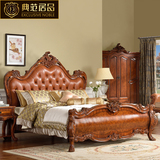 美式实木真皮床 欧式古典床 美式乡村风格家具 欧式1.8米双人床D