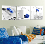 三联客厅装饰画冰晶玻璃无框画现代简约艺术卧室墙餐厅挂画蓝玫瑰