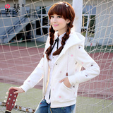 星琴少女冬装2016新款韩版初高中学生绒衣甜美刺绣卫衣开衫加厚
